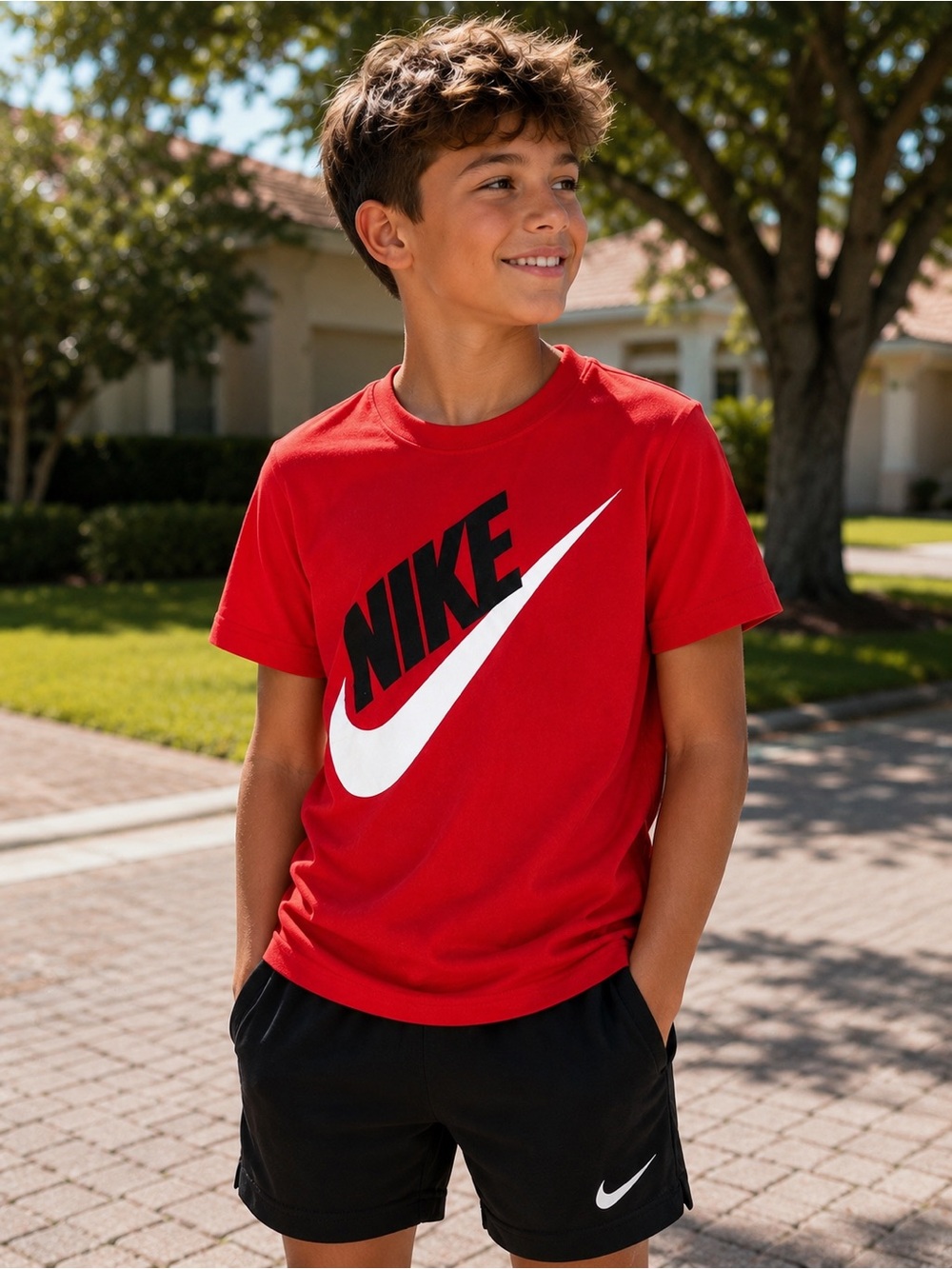 Nike Red Tee with White Swoosh and Black Logo